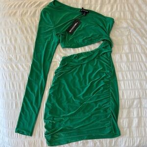PrettyLittleThing One Shoulder Waist Cut Out Ruched Green Bodycon Dress (NWT)